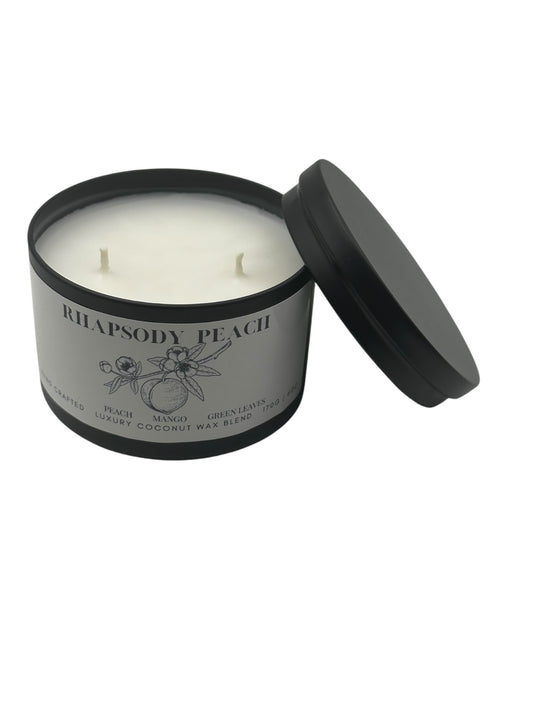 Rhapsody Peach Travel Sized Candle Tin 6 oz Best Gift for Travel Lovers Handcrafted Luxury Coconut Blend Wax Travel Inspired Scented Candle - World Traveler Aroma