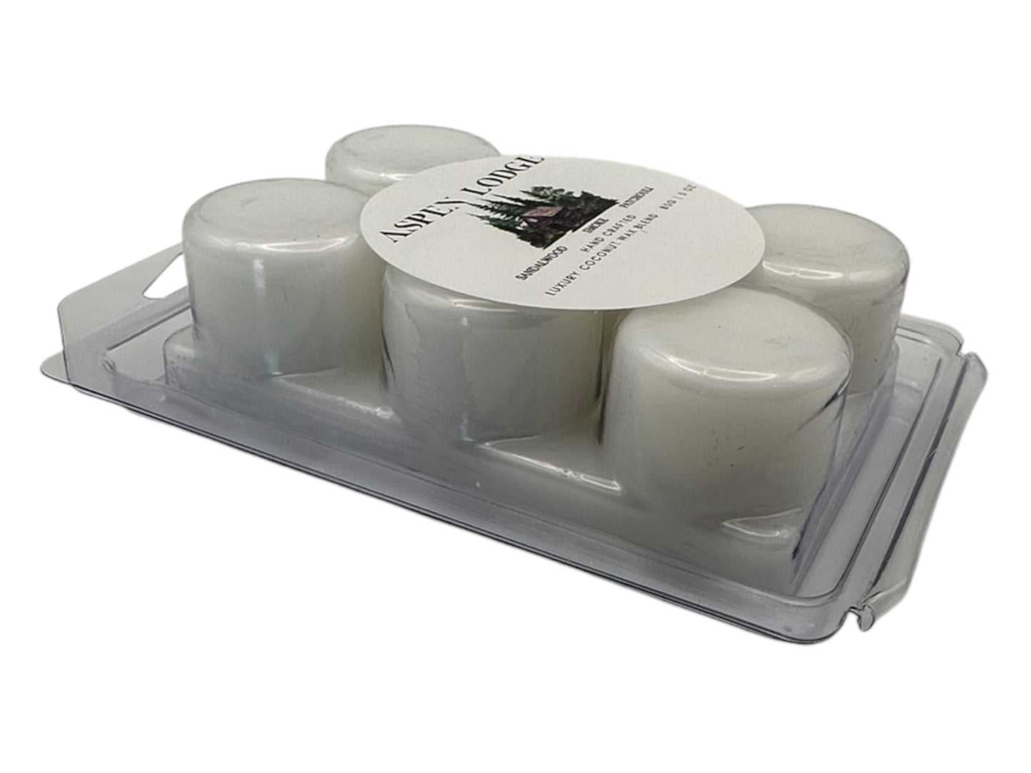 A package of Aspen Lodge wax melts side view on a white background.