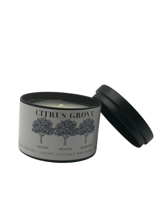 Citrus Grove Travel Sized Candle Tin 3 oz Best Gift for Travel Lovers Handcrafted Luxury Coconut Blend Wax Travel Inspired Scented Candle - World Traveler Aroma