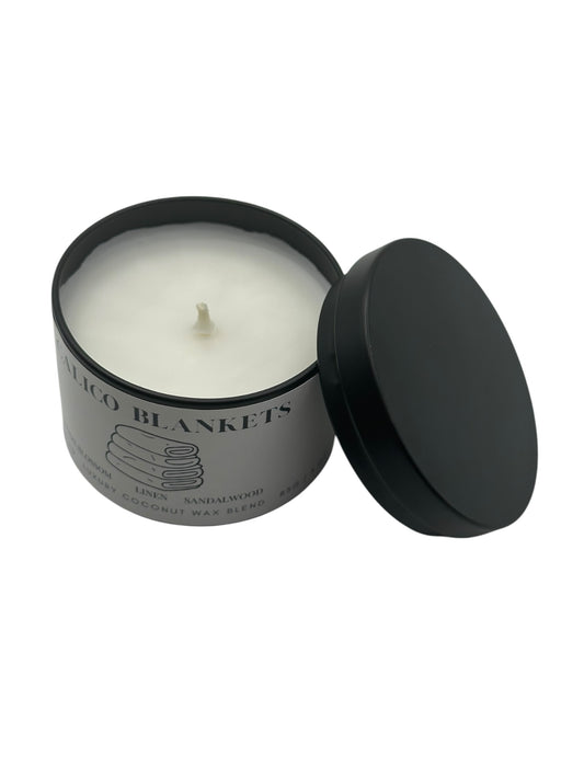 Calico Blankets Travel Sized Candle Tin 3 oz Best Gift for Travel Lovers Handcrafted Luxury Coconut Blend Wax Travel Inspired Scented Candle - World Traveler Aroma