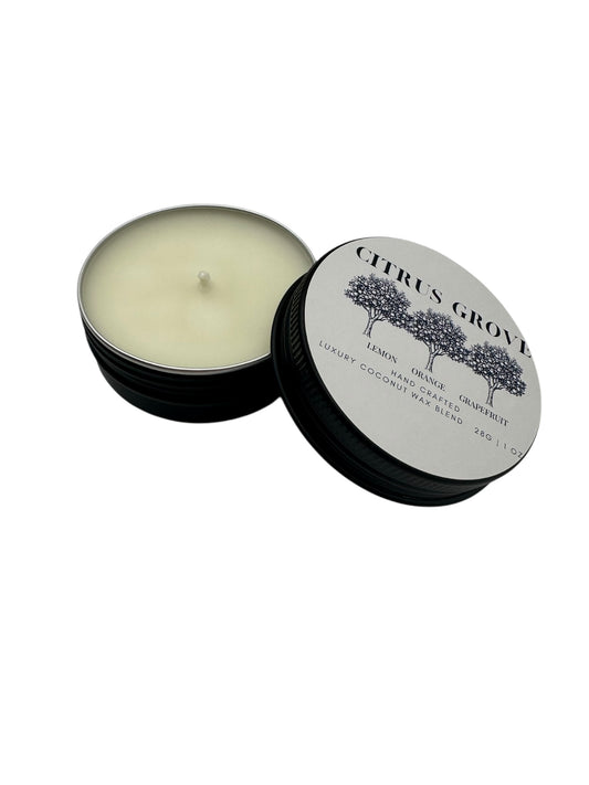 Citrus Grove Travel Sized Candle Tin 1 oz Best Gift for Travel Lovers Handcrafted Luxury Coconut Blend Wax Travel Inspired Scented Candle - World Traveler Aroma