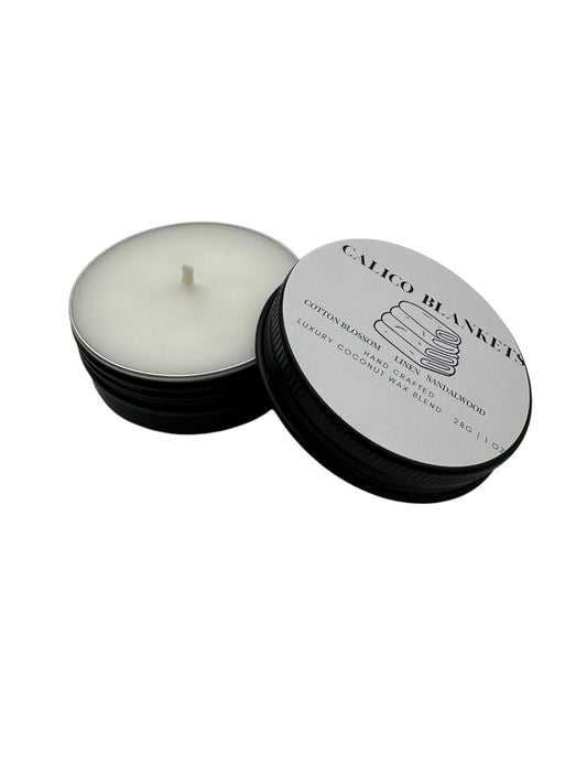 Calico Blankets Travel Sized Candle Tin 1 oz Best Gift for Travel Lovers Handcrafted Luxury Coconut Blend Wax Travel Inspired Scented Candle - World Traveler Aroma