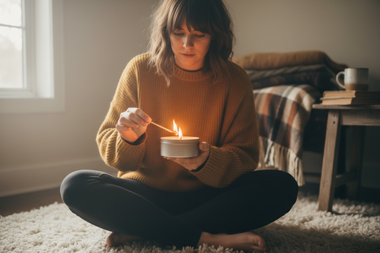 Why Won't My Candle Stay Lit? Woman lighting a candle tin