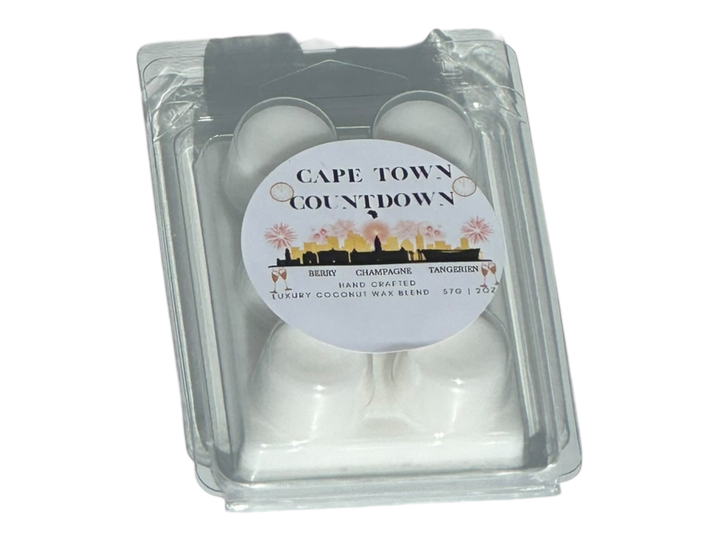 A winter wax melt labeled "Cape Town Countdown" on a white background front view.