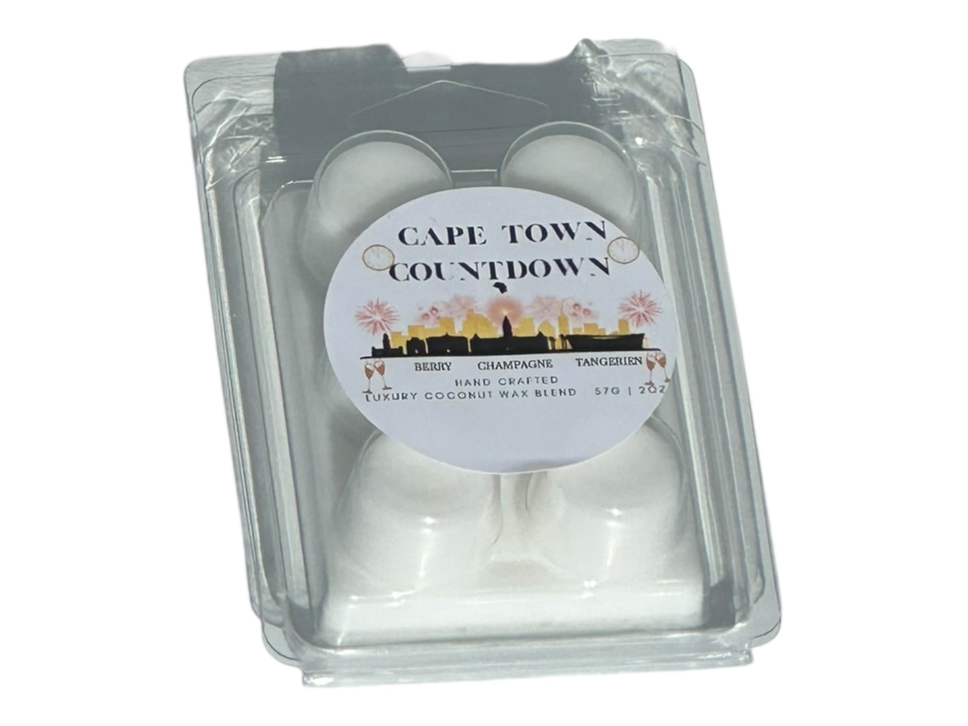 A winter wax melt labeled "Cape Town Countdown" on a white background front view.