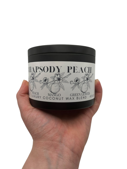 Rhapsody Peach Travel Sized Candle Tin 16 oz Best Gift for Travel Lovers Handcrafted Luxury Coconut Blend Wax Travel Inspired Scented Candle - World Traveler Aroma