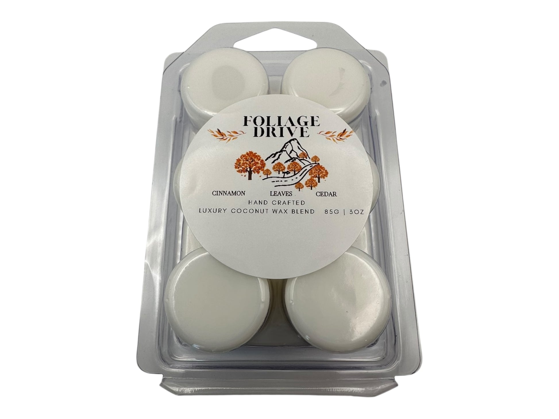 Pack of wax melts with 'Foliage  Drive' label on a white background