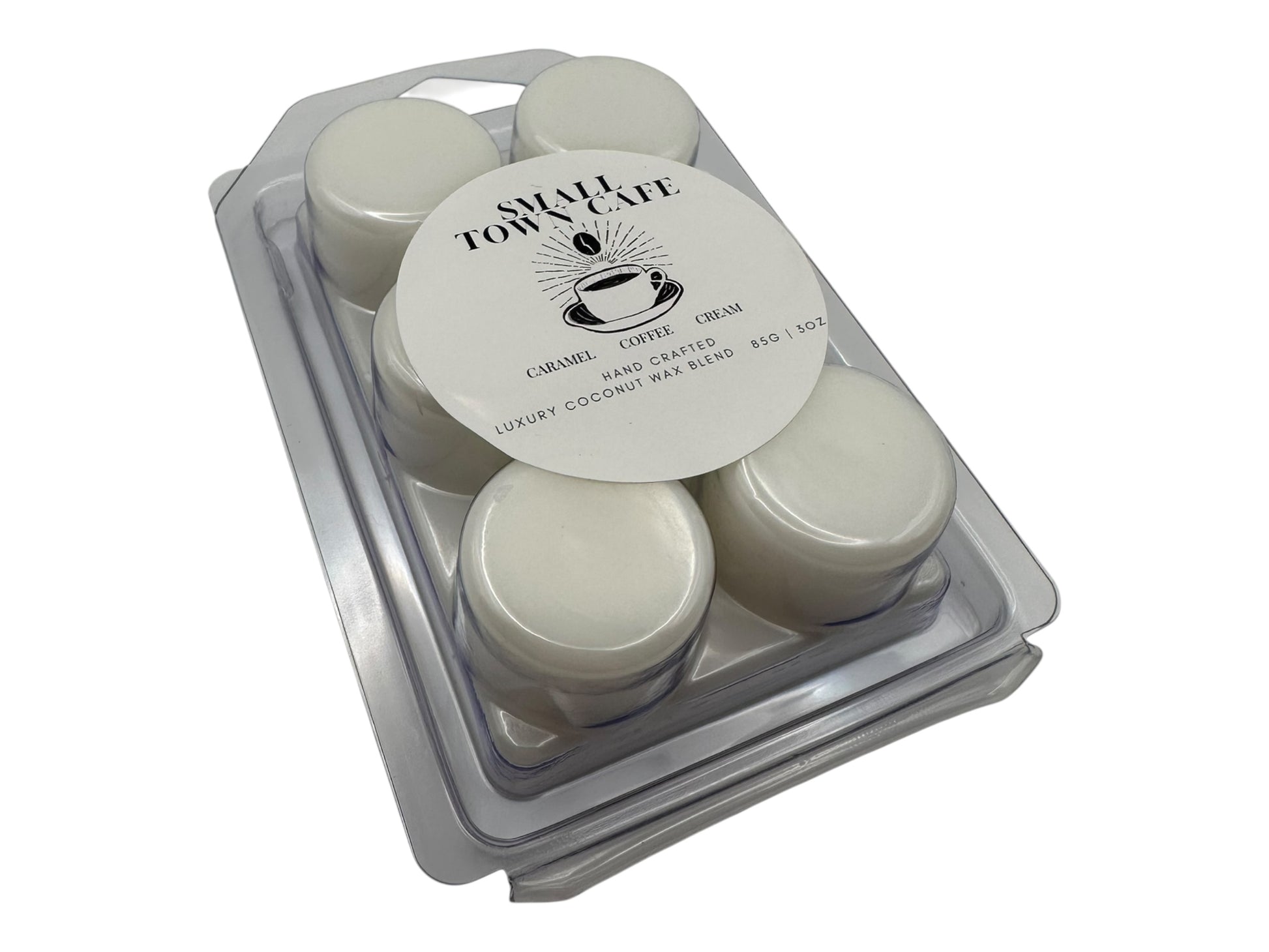 A  package of wax melts  labeled 'Small Town Cafe' on a white background.