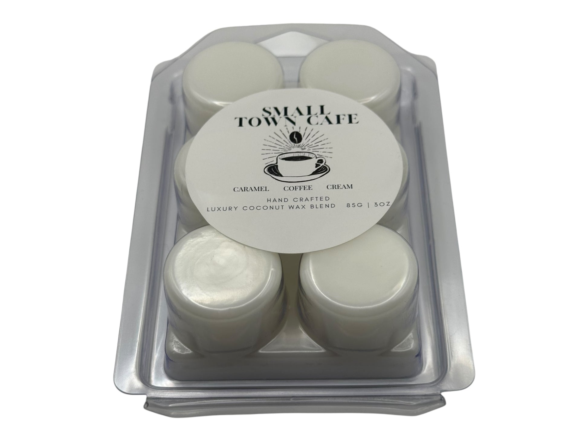 A package of wax melts  labeled 'Small Town Cafe' on a white background.