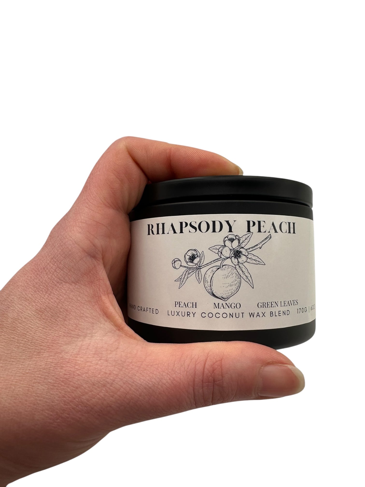 Rhapsody Peach Travel Sized Candle Tin 6 oz Best Gift for Travel Lovers Handcrafted Luxury Coconut Blend Wax Travel Inspired Scented Candle - World Traveler Aroma