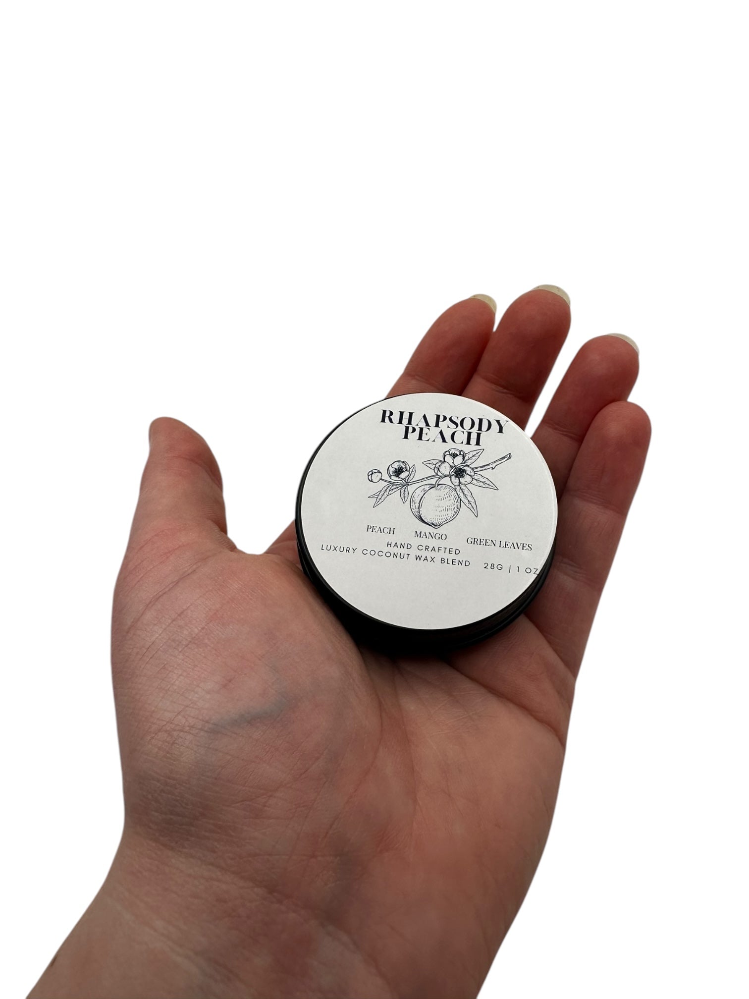 Rhapsody Peach Travel Sized Candle Tin 1 oz Best Gift for Travel Lovers Handcrafted Luxury Coconut Blend Wax Travel Inspired Scented Candle - World Traveler Aroma
