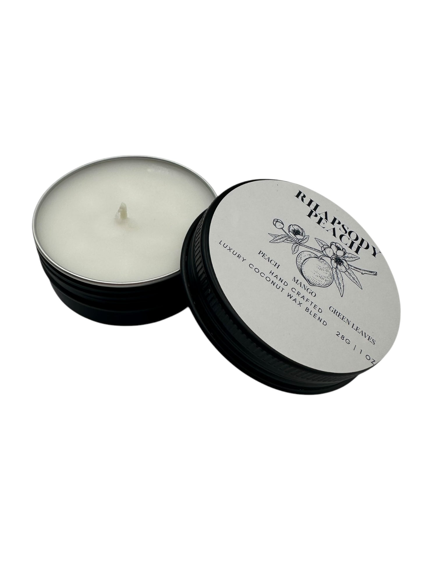 Rhapsody Peach Travel Sized Candle Tin 1 oz Best Gift for Travel Lovers Handcrafted Luxury Coconut Blend Wax Travel Inspired Scented Candle - World Traveler Aroma
