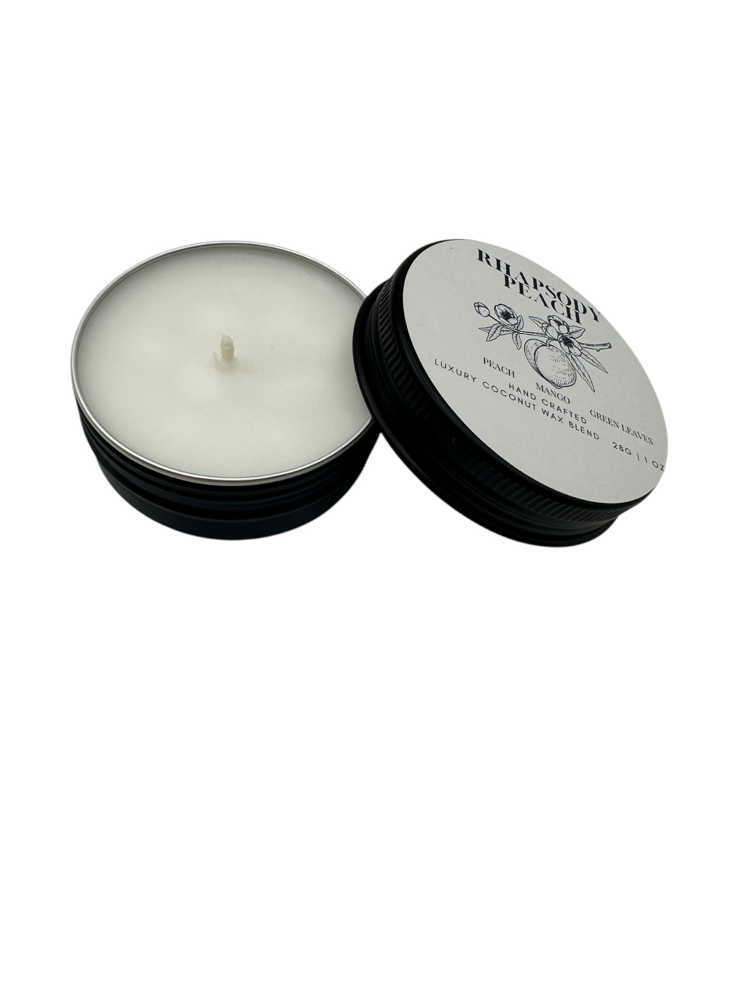 Rhapsody Peach Travel Sized Candle Tin 1 oz Best Gift for Travel Lovers Handcrafted Luxury Coconut Blend Wax Travel Inspired Scented Candle - World Traveler Aroma