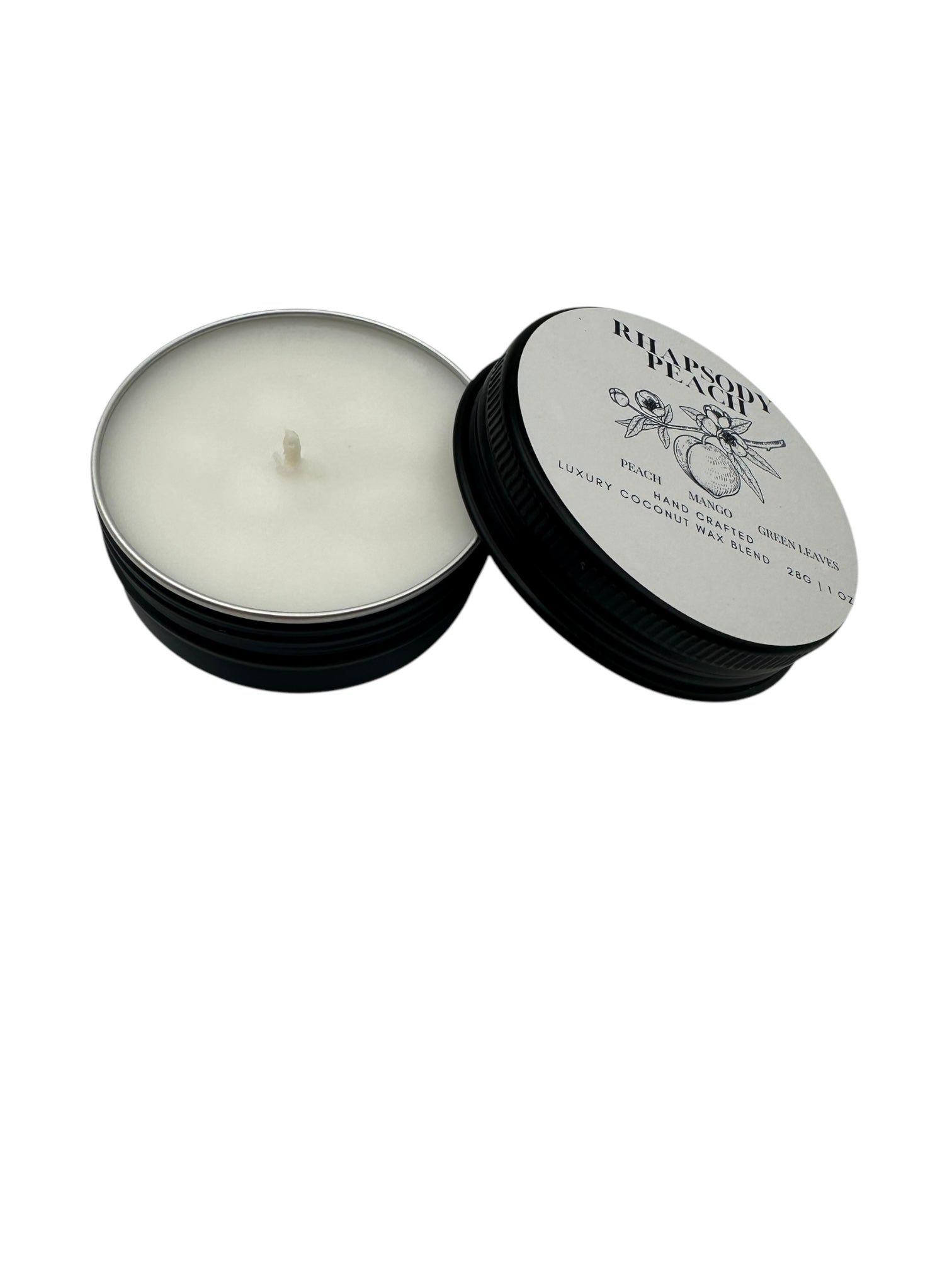Rhapsody Peach Travel Sized Candle Tin 1 oz Best Gift for Travel Lovers Handcrafted Luxury Coconut Blend Wax Travel Inspired Scented Candle - World Traveler Aroma